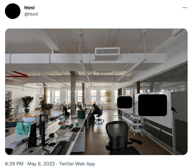 A supposed glimpse into the Sup, Inc. office, as tweeted by @html on May 9, 2022.